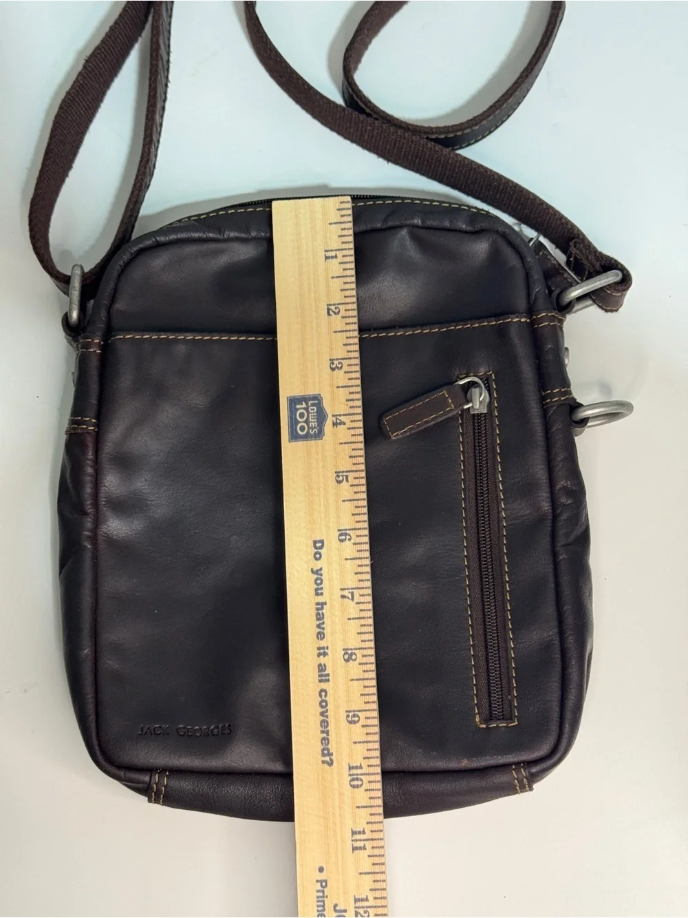 Jack Georges Men's Dark Brown Leather Crossbody Travel Bag  Zipper top closure
